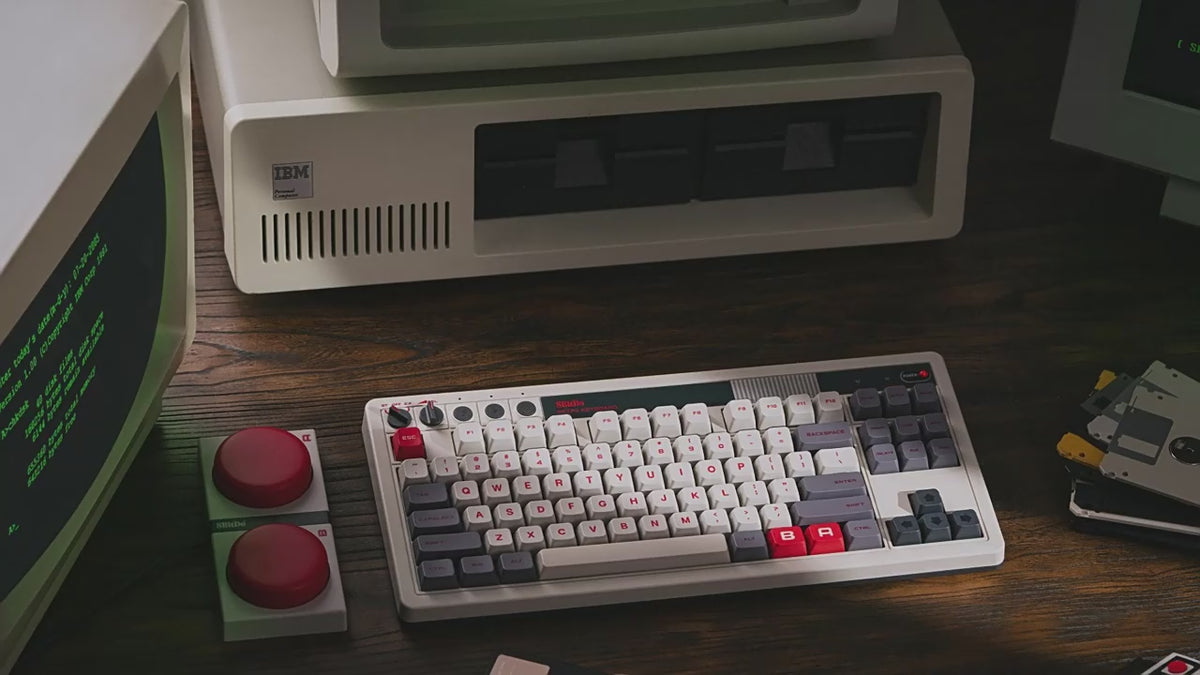 8BitDo Retro Mechanical Keyboard, Bluetooth/2.4G/USB-C Hot Swappable Gaming Keyboard with 87 Keys, Dual Super Programmable Buttons for Windows and Android (N)