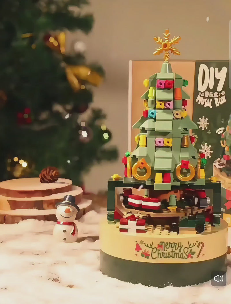 Load and play video in Gallery viewer, Christmas Tree Rotating Music Box – Fun Building Block Toy, Perfect Gift for Children &amp; Holiday Decor
