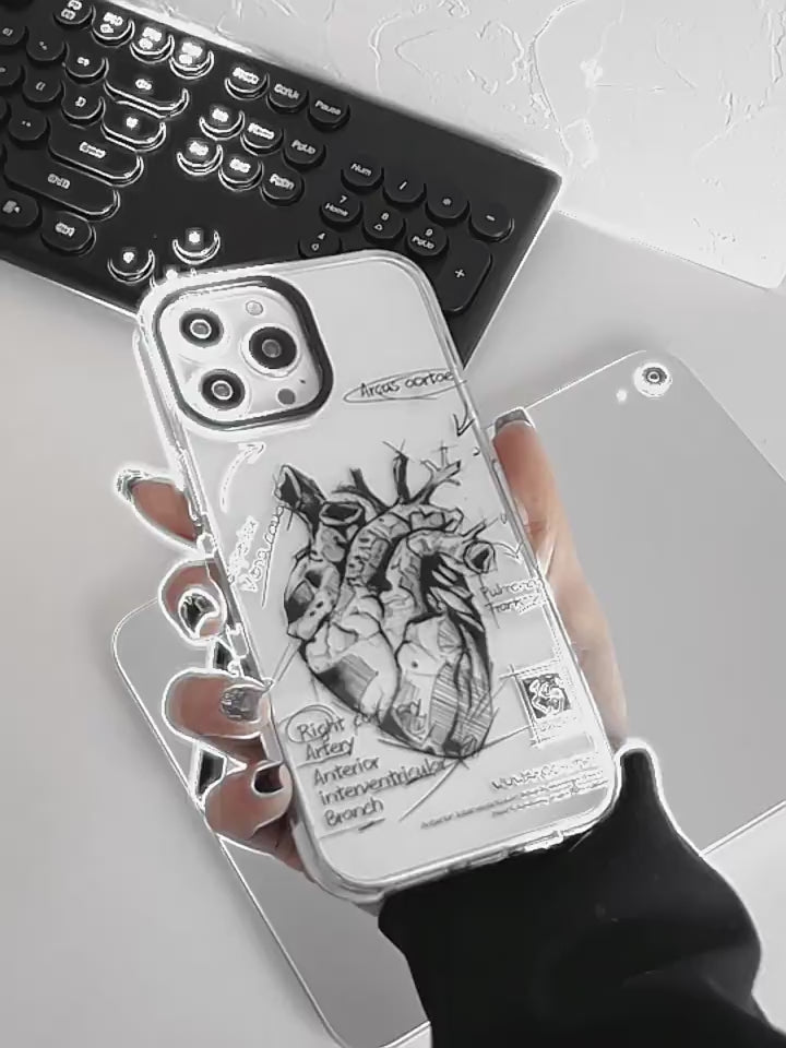 Load and play video in Gallery viewer, Apple iPhone 14/Pro/Pro Max heart diagram design style phone case Shockproof Fashion Series Case
