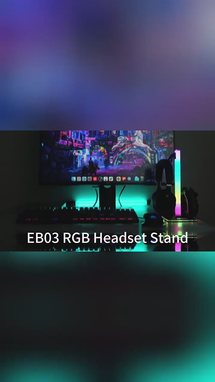 Load video: RGB Lighting Ambient Lamp, Gaming Controller Headphone Hook Stand With 2 USB Charging Ports and 3.5mm &amp; Type-C Port for Desktop Gamer PS5,PS4,Xbox