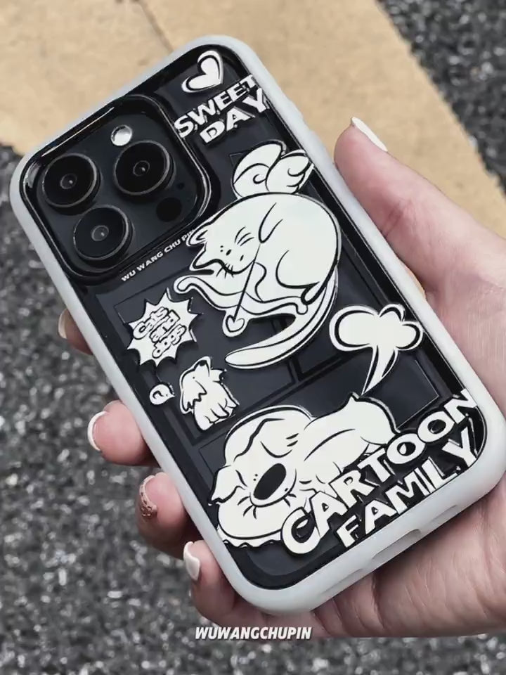 Load video: Apple iPhone 15/Pro/ Pro Max Manga cat design style Shockproof Fashion Series Case