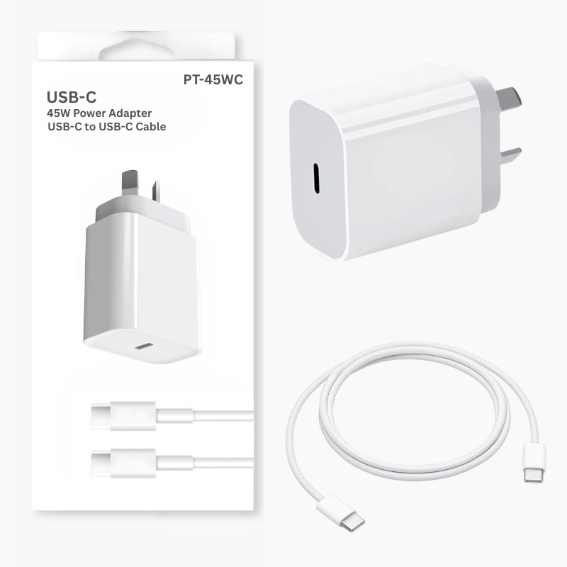 Load image into Gallery viewer, 45W PD USB-C Type-C Port iPhone 17/16/15 &amp; iPad Pro Air &amp; MacBook Air - Wall Travelling Charger Adapter With Cable -  (SAA Approved/AU Plug) - Polar Tech Australia
