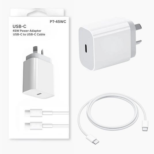 45W PD USB-C Type-C Port iPhone 17/16/15 & iPad Pro Air & MacBook Air - Wall Travelling Charger Adapter With Cable -  (SAA Approved/AU Plug) - Polar Tech Australia