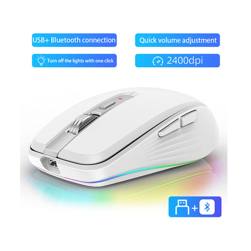 Wireless Mouse Bluetooth-compatible 5.1+2.4Ghz Rechargeable Dual Mode Silence Mouse