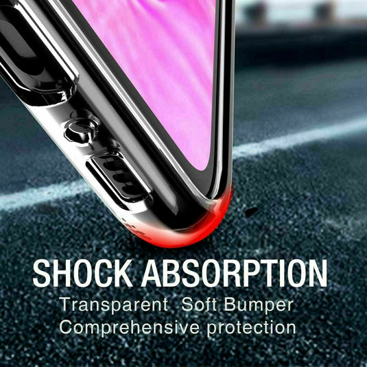 Motorola Moto E6i - AirPillow Cushion Transparent Soft Clear TPU Protective Case With 2PC 9H Tempered Glass Screen Protector