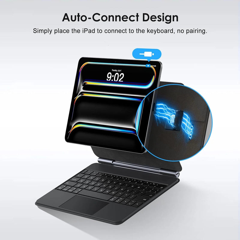 Load image into Gallery viewer, [Auto-Connect, No Charge Needed][Magic Keyboard] Apple iPad Air 4/5 &amp; Pro 11“ &amp; Air 11” M2/M3/M4 (2024/2025/2026) Smart Multi-Touch Trackpad Magnetic Wireless Keyboard Case With RGB Backlit
