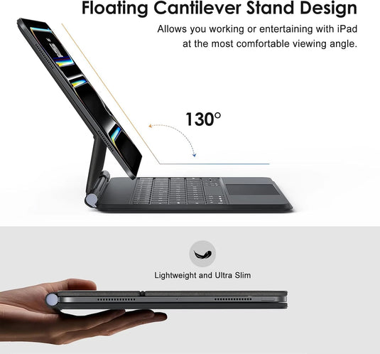 [Auto-Connect, No Charge Needed][Magic Keyboard] Apple iPad Air 4/5 & Pro 11“ & Air 11” M2/M3/M4 (2024/2025/2026) Smart Multi-Touch Trackpad Magnetic Wireless Keyboard Case With RGB Backlit