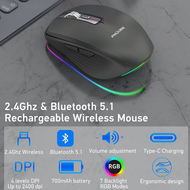 Load image into Gallery viewer, Wireless Mouse Bluetooth-compatible 5.1+2.4Ghz Rechargeable Dual Mode Silence Mouse
