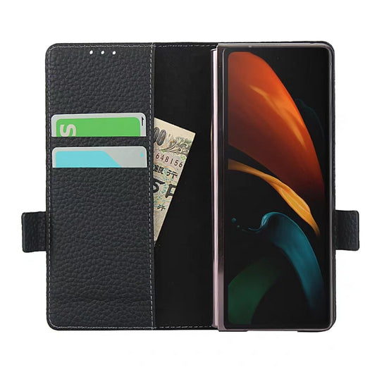 [With Card Slot] Samsung Galaxy Z Fold7 - Genuine Leather Wallet Heavy Duty Business Case