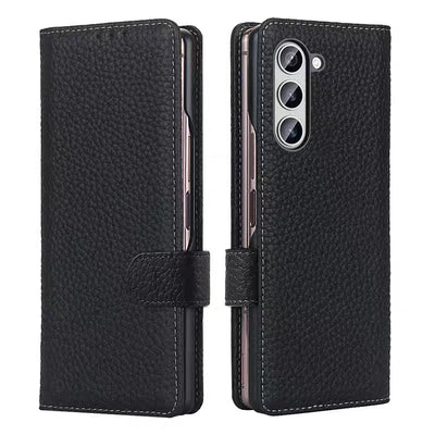 [With Card Slot] Samsung Galaxy Z Fold5 - Genuine Leather Wallet Heavy Duty Business Case - i-Station Mobile Phone & Electronic Device Repair and Accessories
