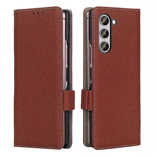 [With Card Slot] Samsung Galaxy Z Fold7 - Genuine Leather Wallet Heavy Duty Business Case