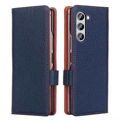 [With Card Slot] Samsung Galaxy Z Fold5 - Genuine Leather Wallet Heavy Duty Business Case - i-Station Mobile Phone & Electronic Device Repair and Accessories