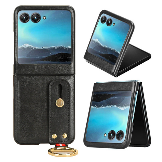 Motorola Moto Razr 40/Ultra - Business Drop Proof Genuine Leather Series With Wrist Strap and Finger Ring