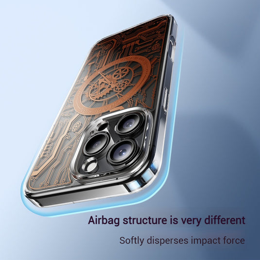 [Magsafe Compatible] Apple iPhone 16/Pro/Pro Max/Plus Transparent Punk-Style Shockproof Case with Mechanical Watch Design