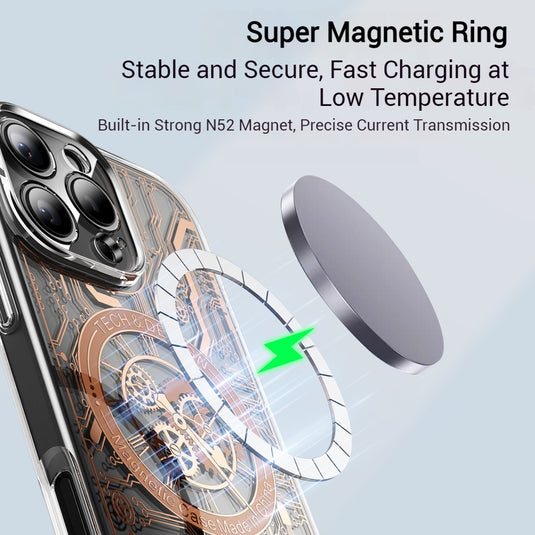 [Magsafe Compatible] Apple iPhone 16/Pro/Pro Max/Plus Transparent Punk-Style Shockproof Case with Mechanical Watch Design