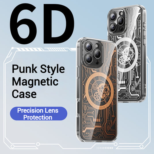 [Magsafe Compatible] Apple iPhone 16/Pro/Pro Max/Plus Transparent Punk-Style Shockproof Case with Mechanical Watch Design