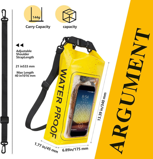 IP68 Waterproof Dry Bag 2L - Roll Top Waterproof Pool Bag,dry bags for kayaking waterproof-w/Phone Pouch,Large Waterproof Phone Pouch,Boating & Kayak Accessories camping