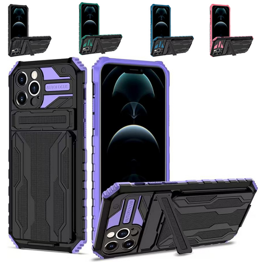 [Built-in Bracket][With Card Slot] Apple iPhone 16/Pro/Pro Max/Plus Multi-function Shockproof Heavy Duty Series Case