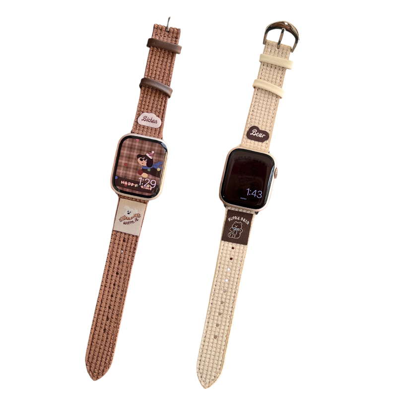 Load image into Gallery viewer, Apple Watch Series 1/2/3/4/5/6/SE/7/8/9/10/Ultra - Waffle Pattern Cartoon Animal Logo Leather Watch Band - i-Station Mobile Phone &amp; Electronic Device Repair and Accessories
