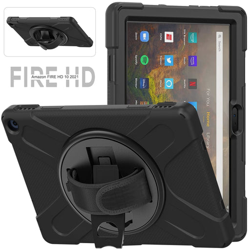 Amazon Fire HD 10 2021 & Fire HD Plus - Heavy Duty 360 Degree Rotate Stand Hand Strap Case - Polar Tech Australia