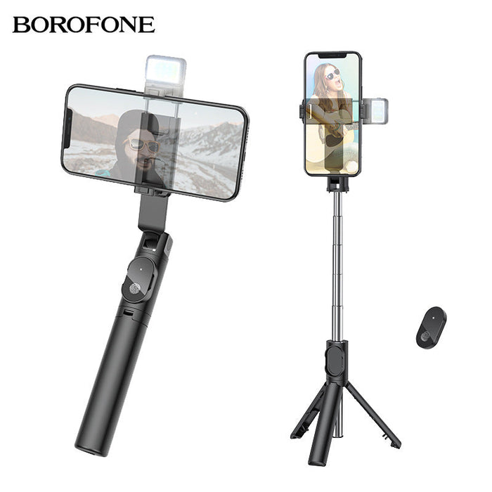 [BY8] BOROFONE Aluminum Alloy Dual Usage Selfie Stick & Desktop Holder With Wireless Control & Light - Polar Tech Australia