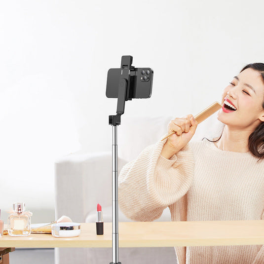 [BY8] BOROFONE Aluminum Alloy Dual Usage Selfie Stick & Desktop Holder With Wireless Control & Light - Polar Tech Australia